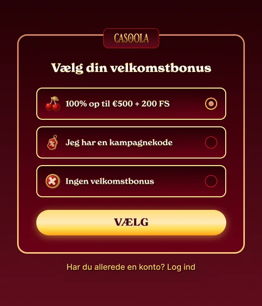 Casoola Casino-registreringsbanner med bonusser i EUR